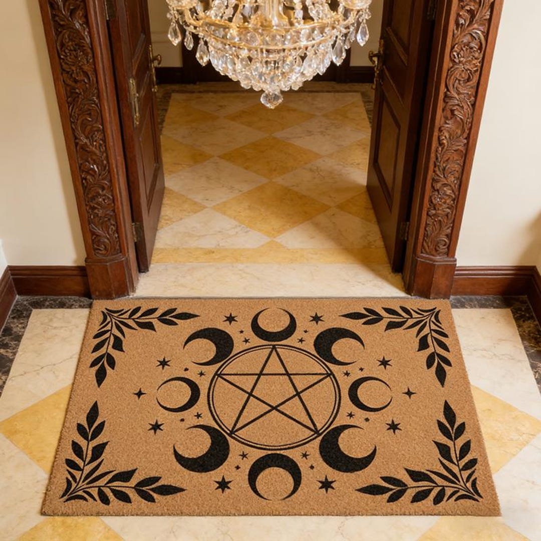 Wicca Rugs Pentacle Star Welcome Mat, Moon Goddess Door Mat, Celestial Entry Rug ...