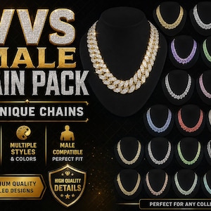 Luxury VVS Male Chain Collection | 50+ Chain Models | 500+ Color Textures | Diamond Cuban Necklace Pack for RP Servers | Drag and Drop