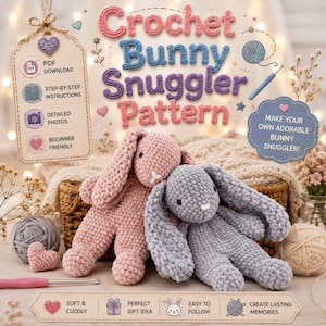 Crochet Bunny Snuggler Pattern, Amigurumi Cuddle Toy (PDF Download)
