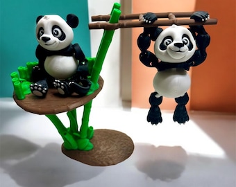 Panda articulado con soporte de bambú / Figura de panda impresa en 3D, juguete de escritorio