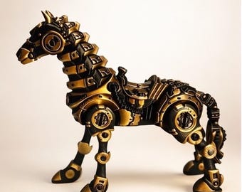 Caballo mecánico articulado Steampunk, figura de robot impresa en 3D, coleccionable de escritorio