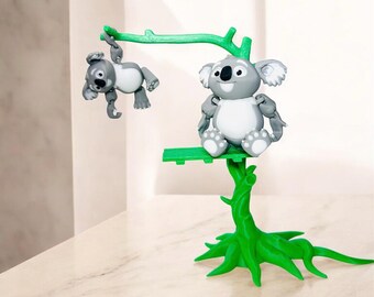 Articulated Koala Figurine with Tree Stand - 3D Printed Animal Collectible Desk Decor