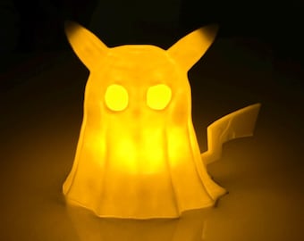 Ghost LED Tea Light Holder, 3D Printed Halloween Lantern , Cute  Pikachu Spooky Ghost , Bookshelf Decor