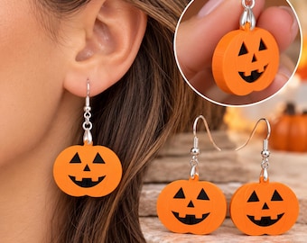 Halloween Pumpkin Earrings, Jack O Lantern Earrings, Orange Pumpkin Dangle Earrings, Spooky Halloween Jewelry, Cute Fall Earrings, Halloween