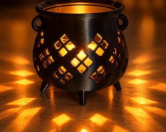 Witch Cauldron Tea Light Holder, Halloween LED Candle Holder, 3D Printed Gothic Decor, Spooky Witchy Home Decor, Halloween Lantern