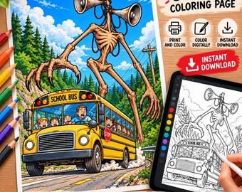 Siren Head Coloring Pages, Printable Horror Coloring Sheet for Kids, Scary Monster Digital Download PDF PNG