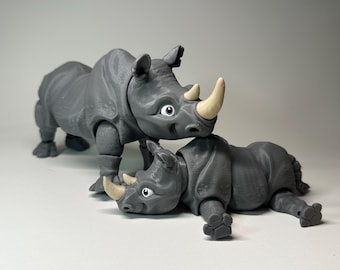 Articulated Rhino Toy – 3D Printed Flexi Rhino-Fidget Desk Pet-Safari Animal Gift