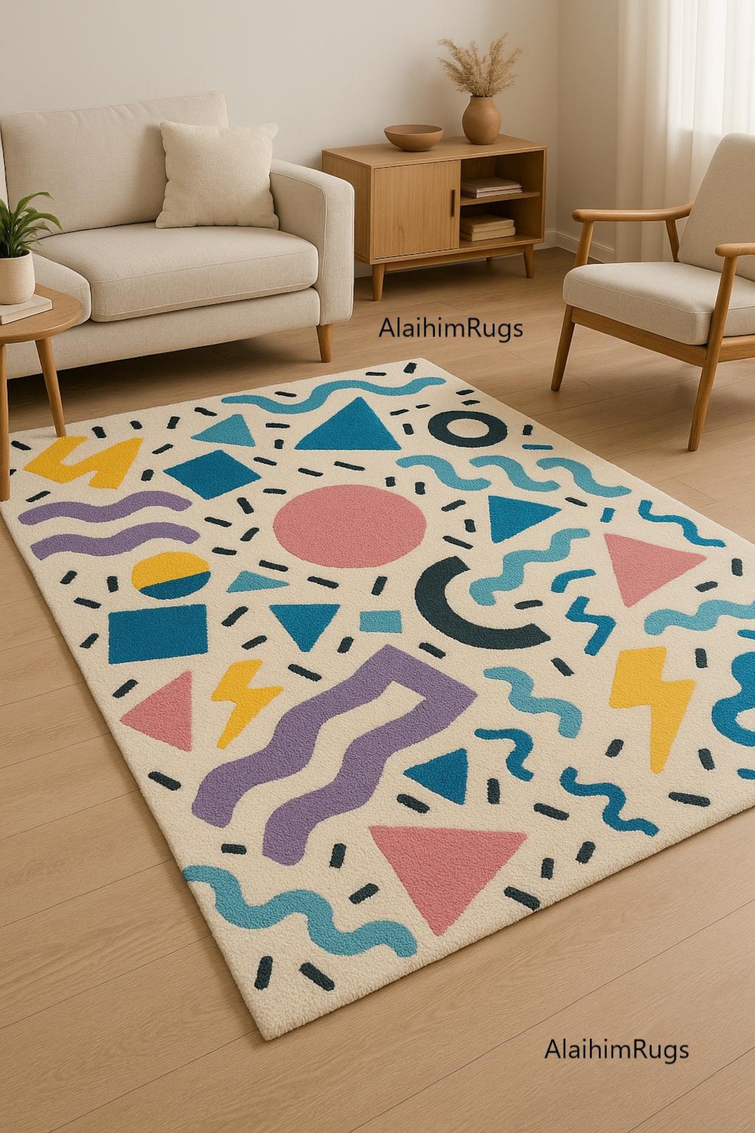 Retro 80s Pattern Rug – Vibrant Geometric Hand-tufted Carpet - Etsy
