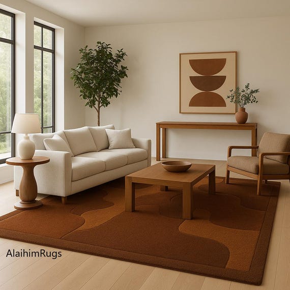 Handmade Tufted Carpet, Minimal  Home Decor– Earthy Neutral Area Rug for Living Room
