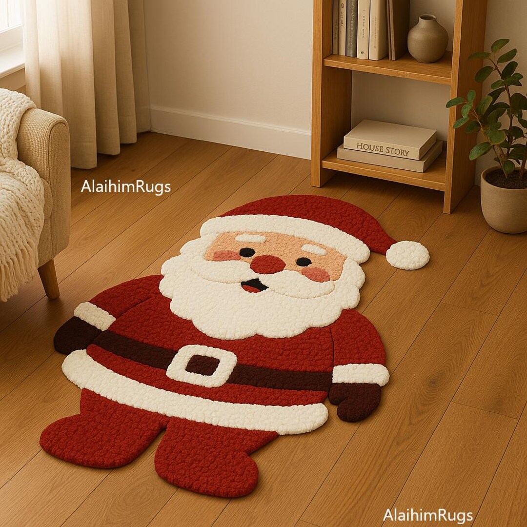 Santa Claus Tufted Rug – Christmas Holiday Carpet, Santa Shape, Festive ...