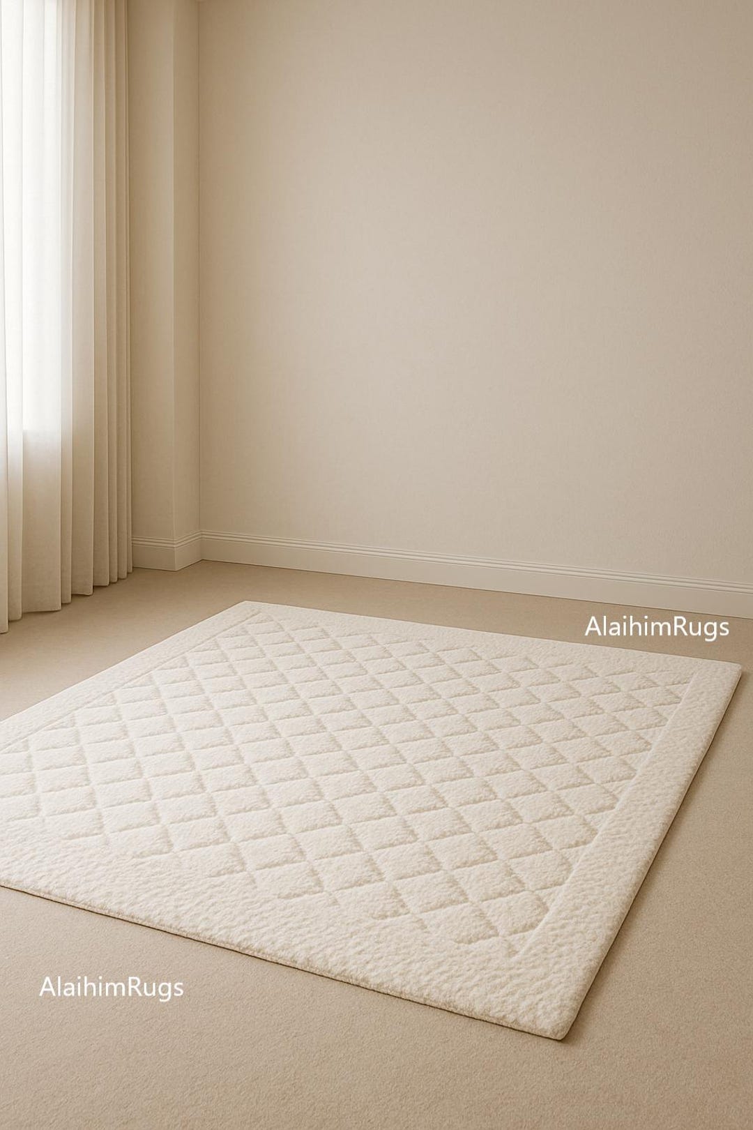 White Rug With Diamond Pattern Hand-tufted White Rug | Diamond Pattern, Modern Minimalist - Etsy