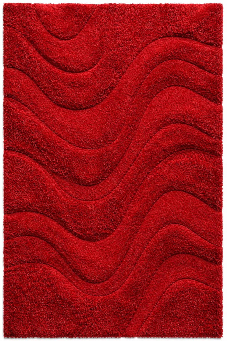 Modern Rug Red Pattern Red Wavy Luxury Tufted Rug – Modern High-low Pile Statement Area Rug ...