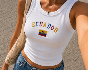 Ecuador Flagge Tank Top, Ecuador Fußballfan Baby T-Shirt, Südamerika Erb-T-Shirt, Sommer geripptes TankTop, Ecuador Stolz Geschenk für Frauen