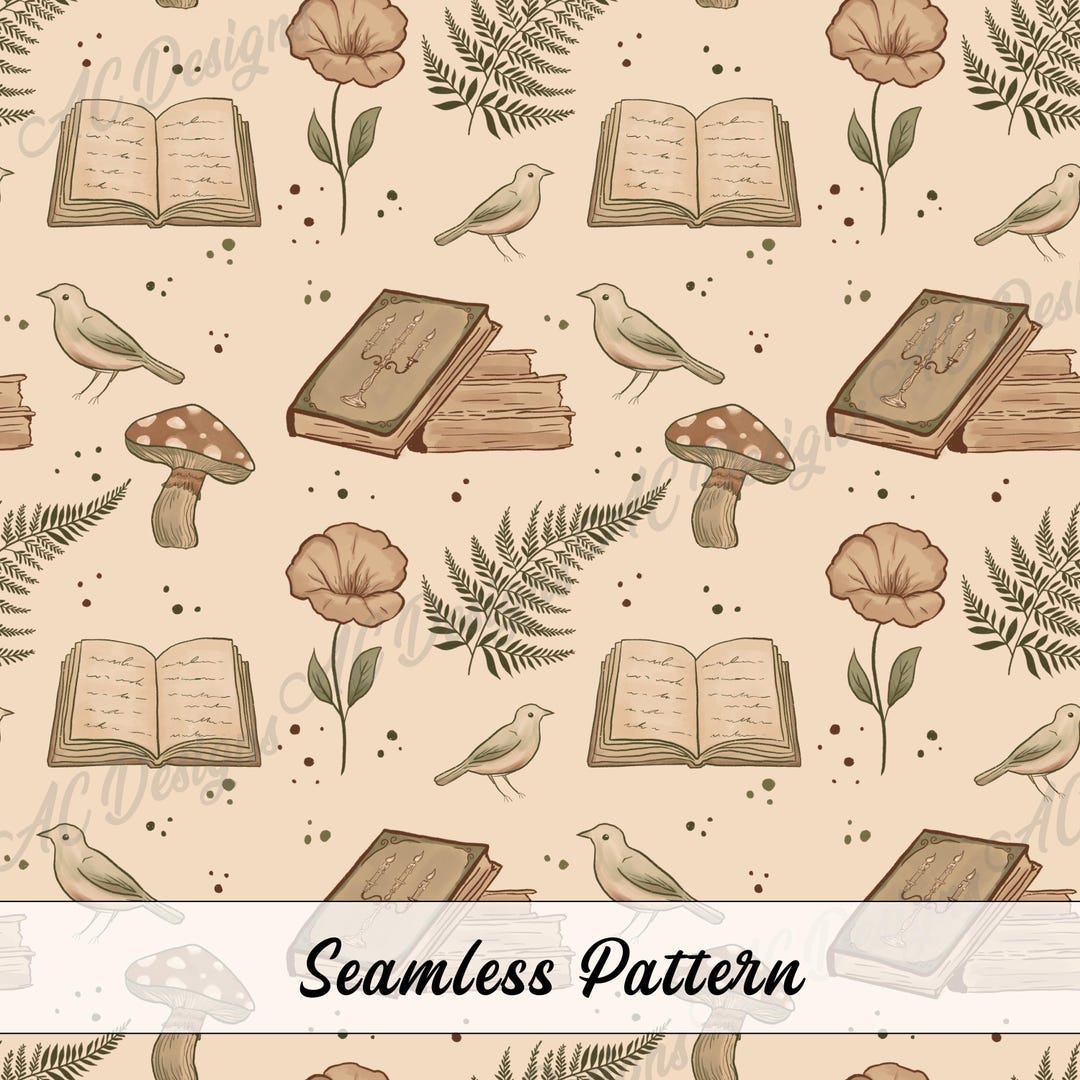 Spell Design Pattern Cottagecore Spell Book Seamless Pattern | Whimsical Digital Paper (JPEG ...