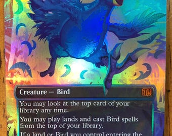 Mtg - Traveling Chocobo - Foil - Neon Blue - FFVII - Commander - Video Included (0w0)