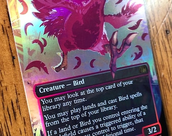 Mtg - Traveling Chocobo - Foil - Neon Red - FFVII - Commander - Video Included (0w0)