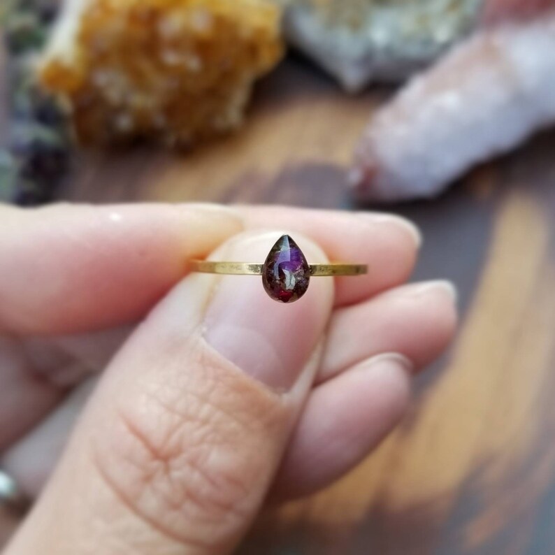 Resin Art Stacking Ring Size 9 Botanical Magic Ring 24k Gold or Sterling Silver Size 9 Herbs and Flowers