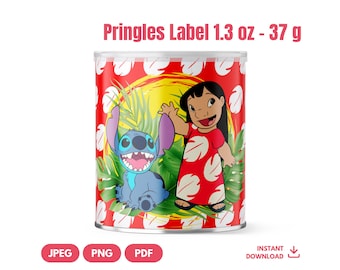 Stitch Pringles Label 1.3oz Can Wrapper Printable Digital Download. Lilo and Stitch Birthday Party Favor PDF PNG JPG