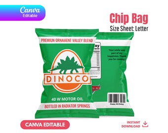 Editable Cars Chip Bag Template, Rust-eze Party Favor, Lightning McQueen Snack Bag, Canva Racing Birthday, Instant Download, Dinoco