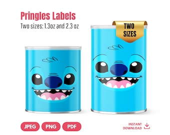 Stitch Pringles Label 1.3oz Can Wrapper Printable Digital Download. Lilo and Stitch Birthday Party Favor PDF PNG JPG 2.3 oz 2 sizes