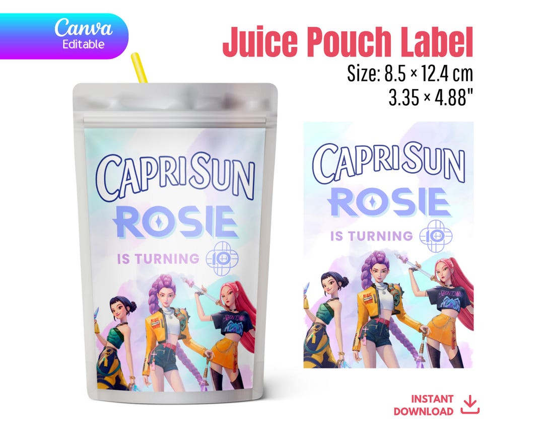 Kpop Demon Hunter Capri Sun Label | Editable Canva Huntrix Saja Boys ...
