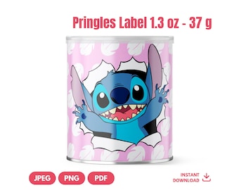Stitch Pringles Label 1.3oz Can Wrapper Printable Digital Download. Lilo and Stitch Birthday Party Favor PDF PNG JPG