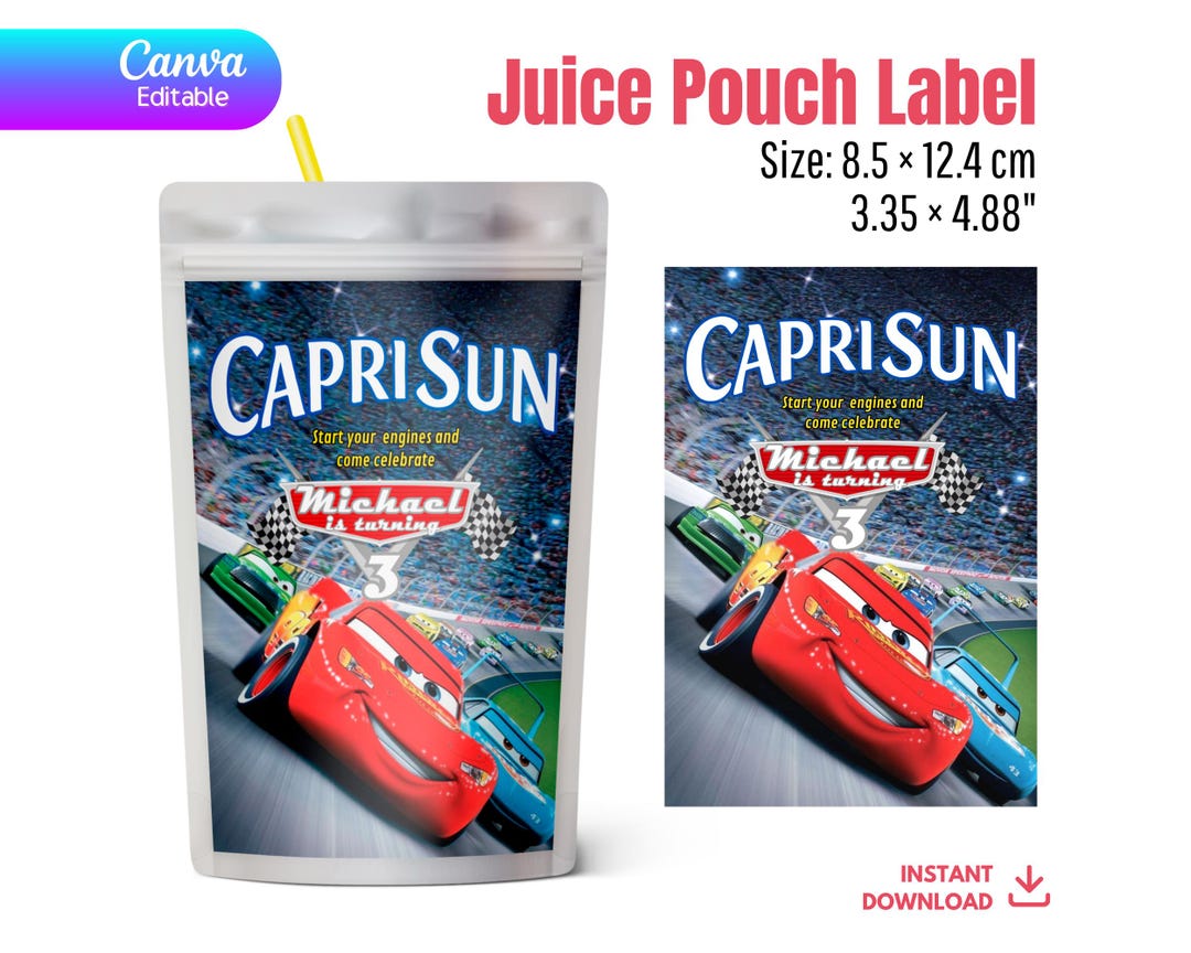 Lightning Mcqueen Capri Sun Label Template | Editable Canva Race Car ...
