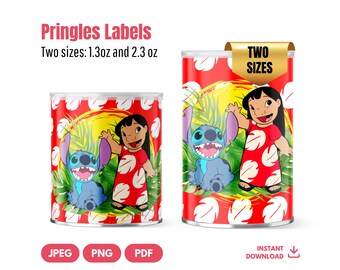 Stitch Pringles Label 1.3oz Can Wrapper Printable Digital Download. Lilo and Stitch Birthday Party Favor PDF PNG JPG 2.3 oz 2 sizes
