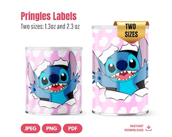 Stitch Pringles Label 1.3oz Can Wrapper Printable Digital Download. Lilo and Stitch Birthday Party Favor PDF PNG JPG 2.3 oz 2 sizes