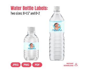 Moana Party Label Bundle Printable Instant Download | Tropical Birthday Favors | Water Bottle Labels Hei Hei Pua | PDF JPG PNG