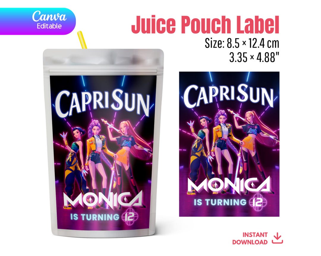 Kpop Demon Hunter Capri Sun Label | Editable Canva Huntrix Saja Boys ...