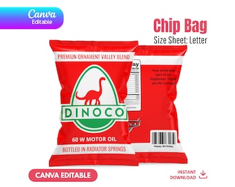 Editable Cars Chip Bag Template, Rust-eze Party Favor, Lightning McQueen Snack Bag, Canva Racing Birthday, Instant Download, Dinoco