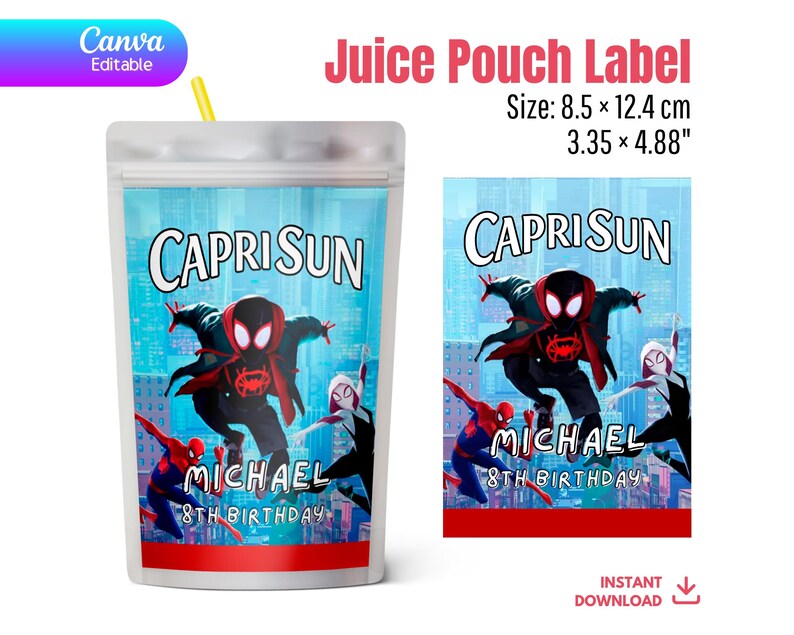 Miles Morales Capri Sun Label Template | Editable Canva Spider-verse ...