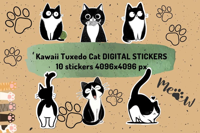 Kawaii Tuxedo Cat Stickers | Planner, Scrapbook (digital Download) - Etsy