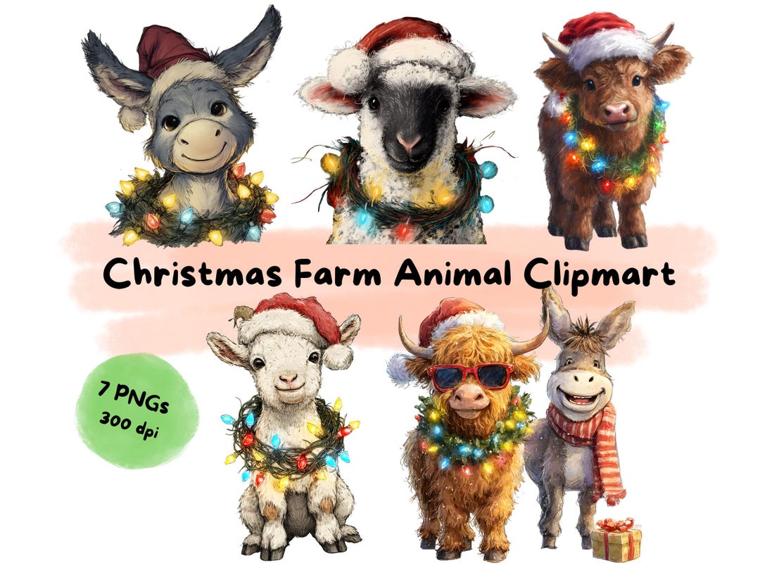 Christmas Barnyard Watercolor Clipart | Adorable Farm Animals With ...