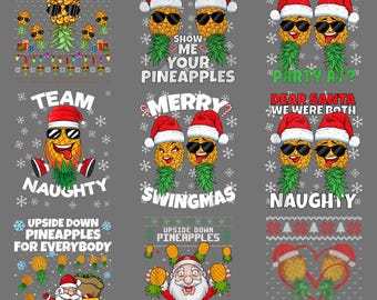 Upside Down Pineapples PNG – Funny Christmas Holiday Humor Clipart, Sublimation Digital Download
