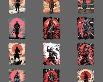 Samurai Fighter PNG, Japanese Ink Warrior Ukiyo-e Style Clipart, Retro Battle Art, Sublimation Digital Download