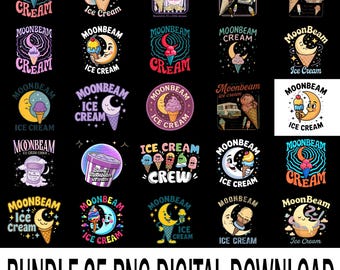 Moonbeam Ice Cream PNG, Cute Celestial Fantasy Food Clipart, Magical Retro Dessert Design, Moon Child Sublimation Digital Download