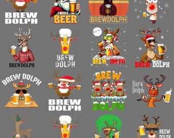 Brew Dolph Funny Reindeer Christmas PNG - Holiday Beer Drinking Humor Clipart, Santa Sublimation