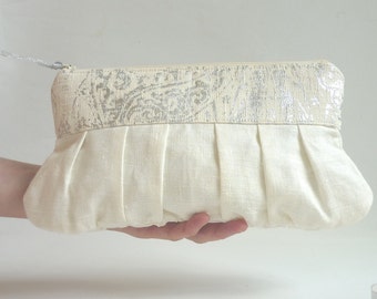 Silver wedding clutch, linen clutch, romantic sparkle, metallic clutch, bridesmaid gift, bridal clutch, bridal purse