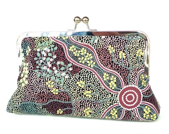 Aboriginal art handbag, large clutch, authentic Indigenous art fabric, Australian purse