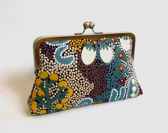 Aboriginal art clutch, large purse, authentic Indigenous design, Australian purse, dot painting, art purse, gift for artist