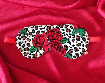 Leopard print sleep mask, silk and cotton eye mask, red rose sleeping mask, luxury gift