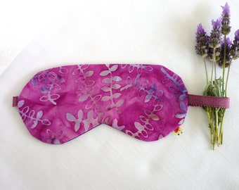 Batik sleep mask, silk and cotton sleep mask, pink travel mask, purple eye mask, beach vacation gift