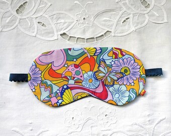 Organic sleep mask in psychedelic design, all natural, funky 70s vibe