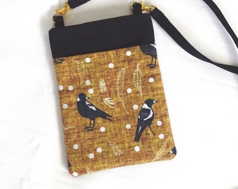 Magpie phone pouch crossbody style, cell phone pouch, passport holder, kindle bag