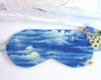 Cloud sleep mask, silk and cotton sleep mask, blue travel mask, sky eye mask, going away gift, beach vacation gift, gift for new parents