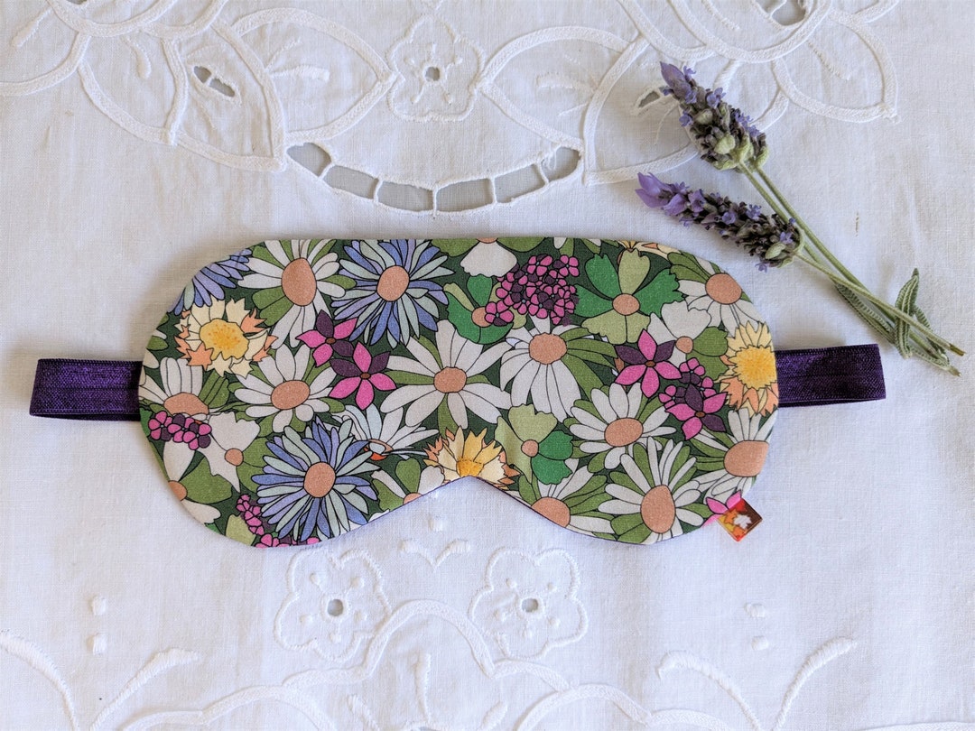 Retro Organic Sleep Mask, Natural Eye Mask, Pure Cotton, Floral Design