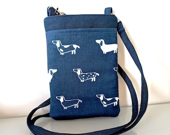 Dachsund phone pouch crossbody style, passport holder, kindle bag