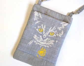 Cat phone pouch crossbody style, kindle bag, mini sling